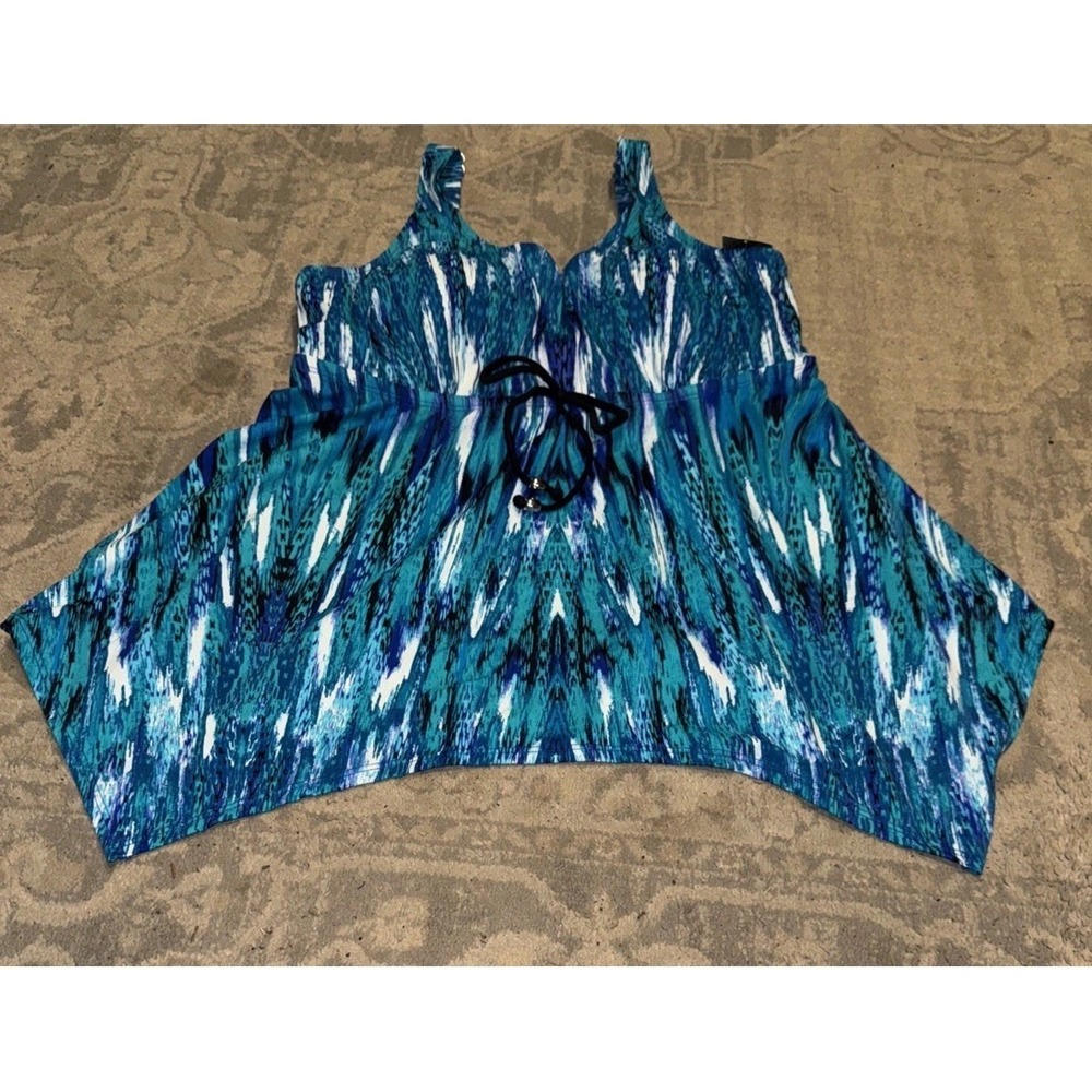 Catherine's Tankini Swim Top Shelf Bra Blue Tie‎ Front Womens Plus 16W 16 New